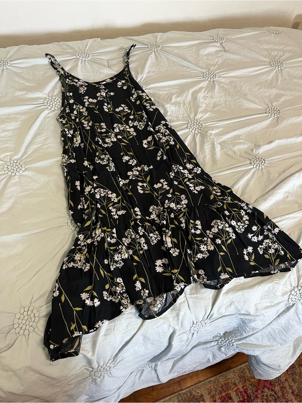 Floral Sleeveless Black Mini Dress - Women's